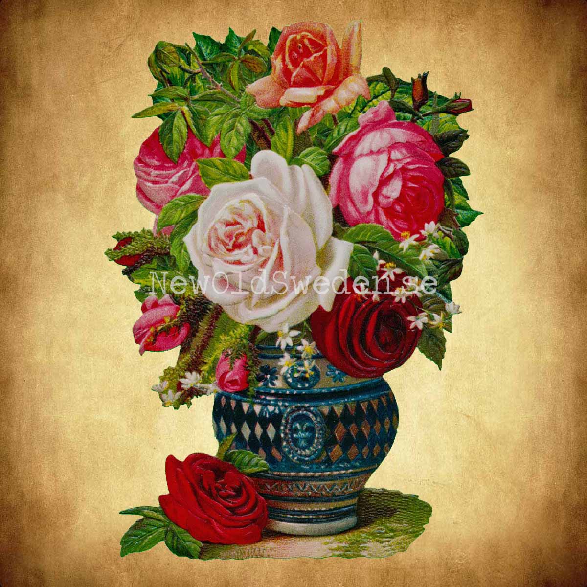 Vase with Roses 11.5x16.5 cm - Bokmärke © Ernst Freihoff 5080 - 2