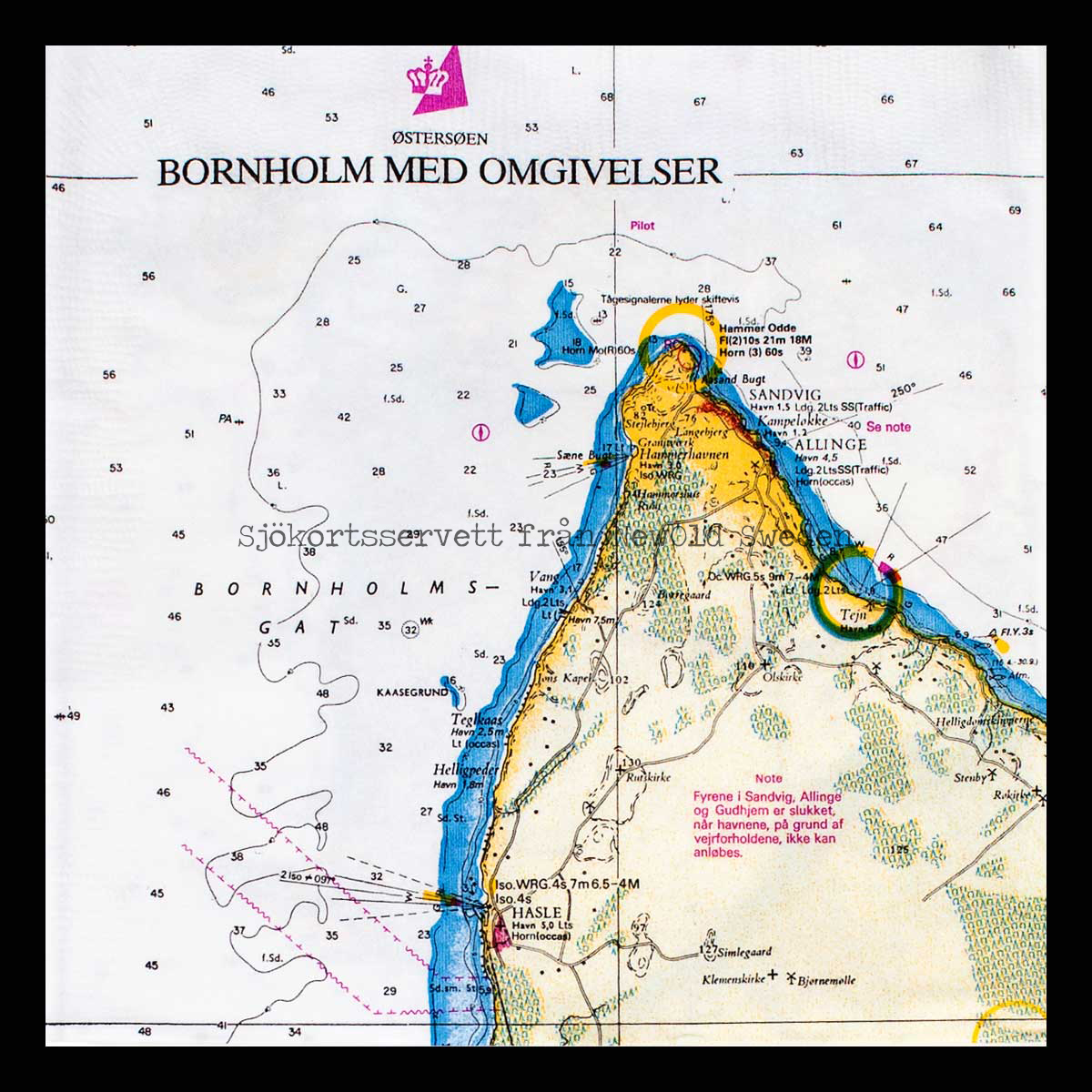 Sjökortsservetter Bornholm - 20-PACK - 33 x 33 cm