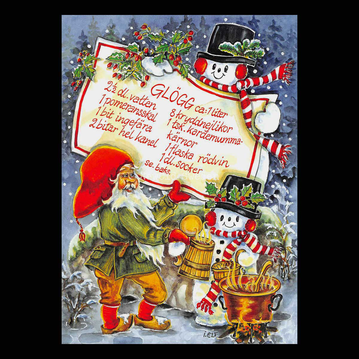 Glögg - Julkort Receptvykort - Ingrid Elf - 960