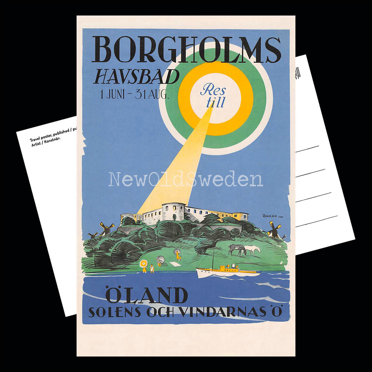 BORGHOLMS HAVSBAD - 1929 - Vykort 12 x 18 cm - 3