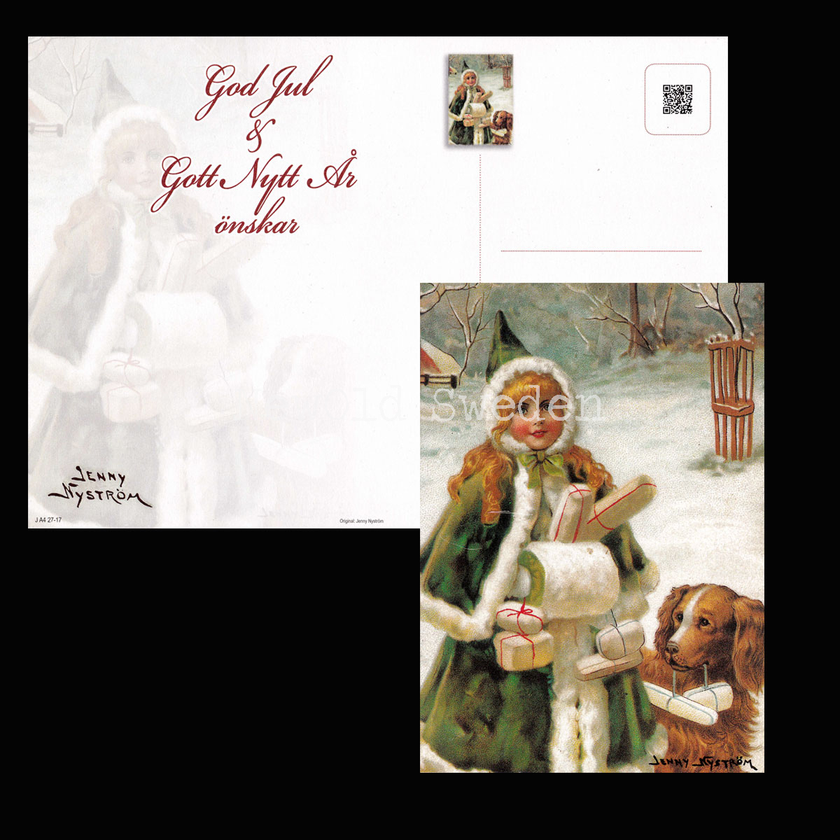 På väg till julfesten- God Jul & Gott Nytt År - Jenny Nyström - Julkort A4 - BB18 - 2