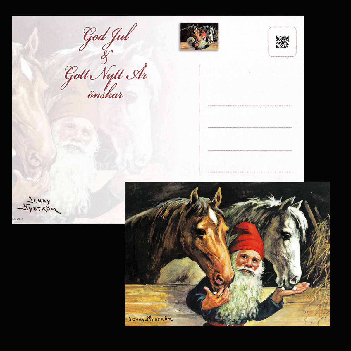 Tomten med sina hästar - God Jul & Gott Nytt År- Jenny Nyström - Julkort A4 - BB18 - 2