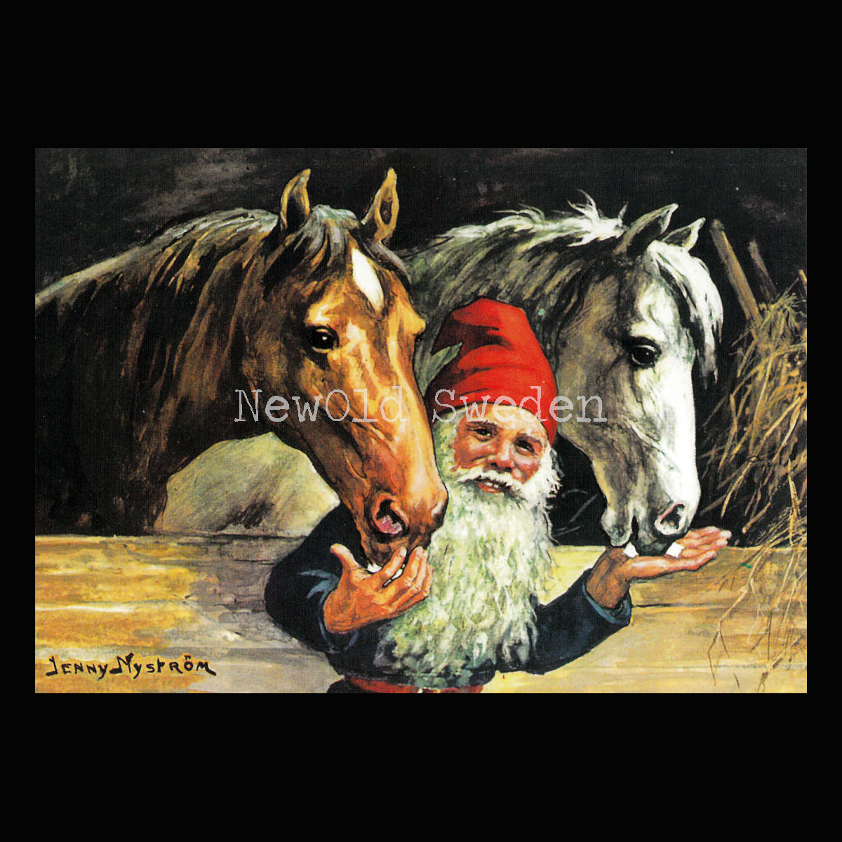 Tomten med sina hästar - God Jul & Gott Nytt År- Jenny Nyström - Julkort A4 - BB18