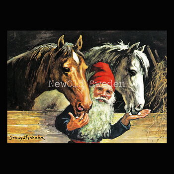 Tomten med sina hästar - God Jul & Gott Nytt År- Jenny Nyström - Julkort A4 - BB18