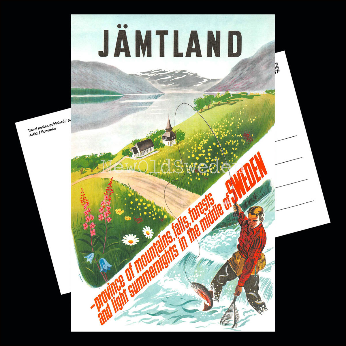 FISKARE I JÄMTLAND - 1950 - Vykort 12 x 18 cm - 3