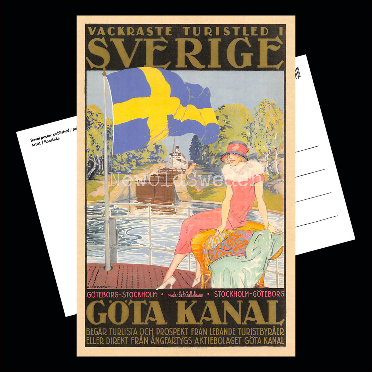 GÖTA KANAL - DAM PÅ DÄCK - 1910 - Vykort 12 x 18 cm - 3
