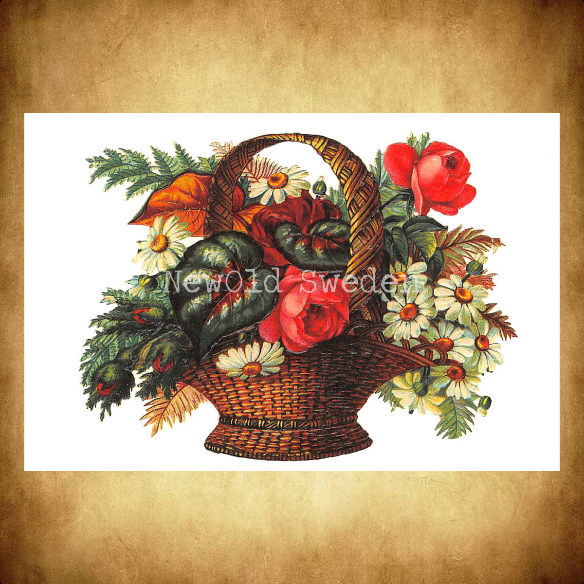 Blomsterkorg Vintage Vykort Nr: 13 - 10 x 15 cm - 425 - 3