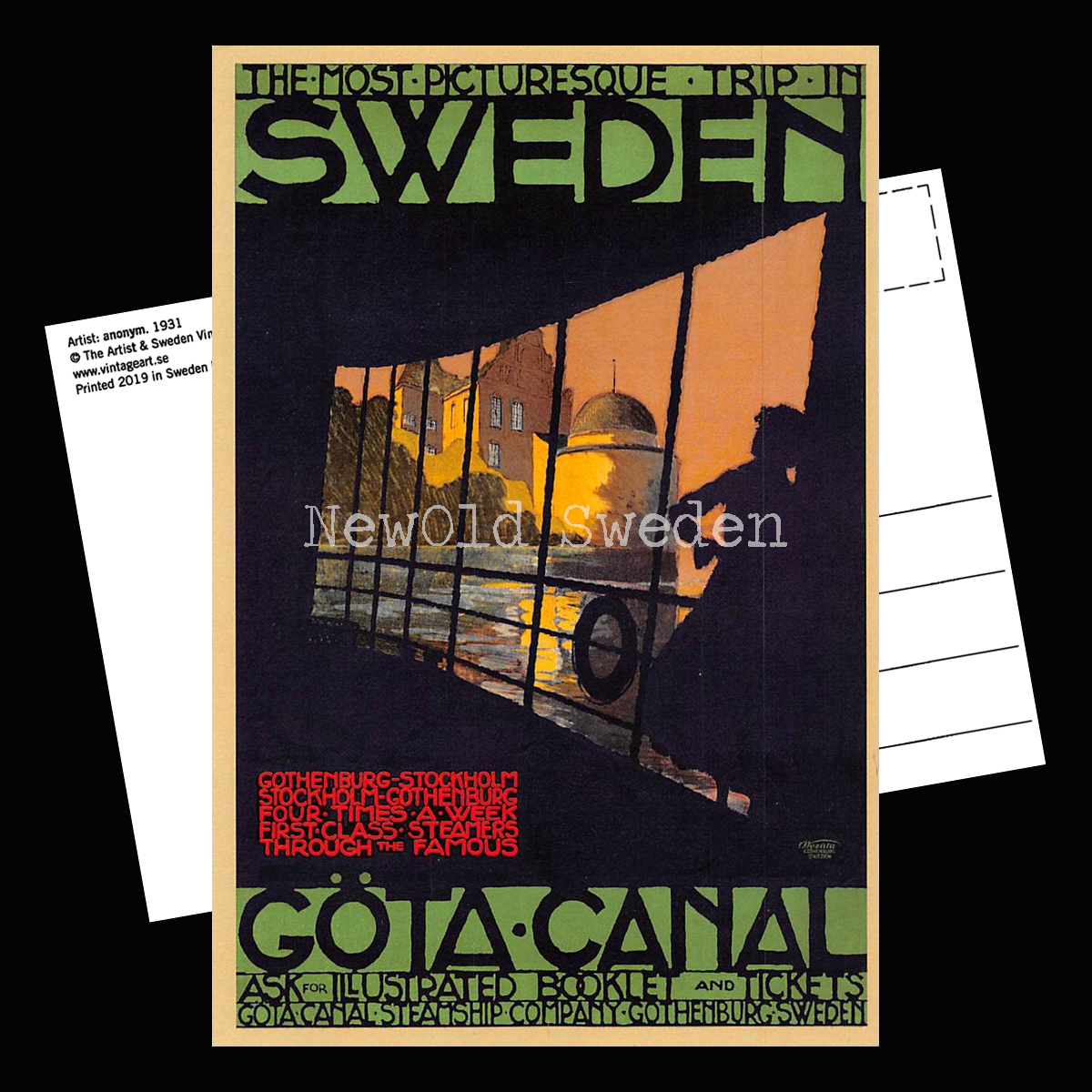 Göta Canal Sweden 1931 Göta Kanal - Vykort 12 x 18 cm - 3