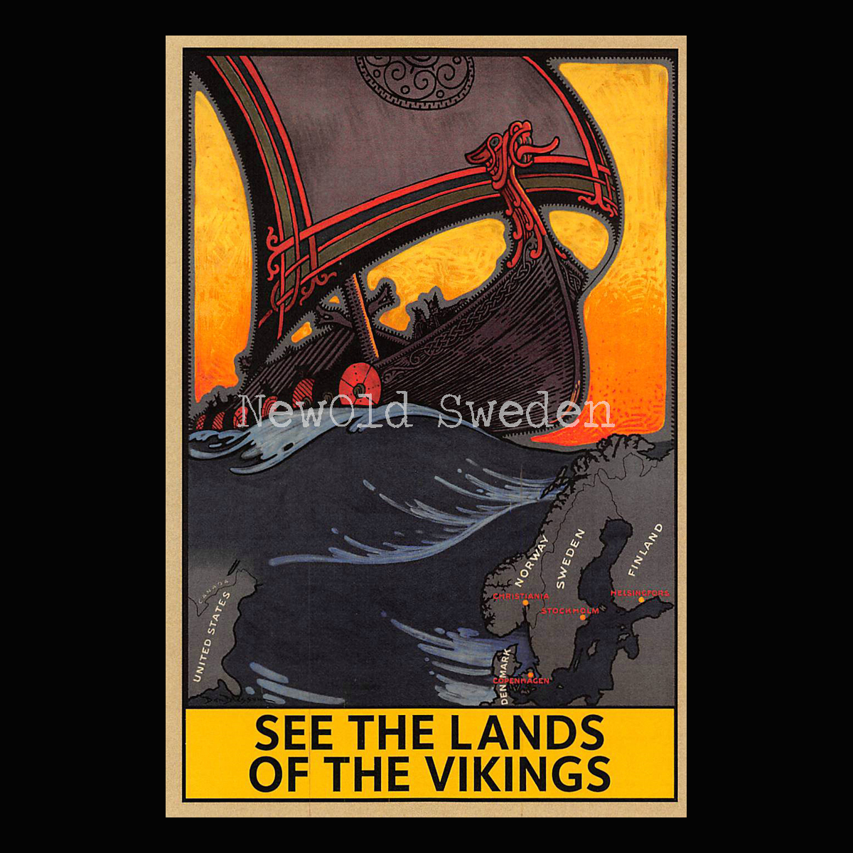 SEE THE LANDS OF THE VIKINGS 1920-talet - Vykort 12 x 18 cm