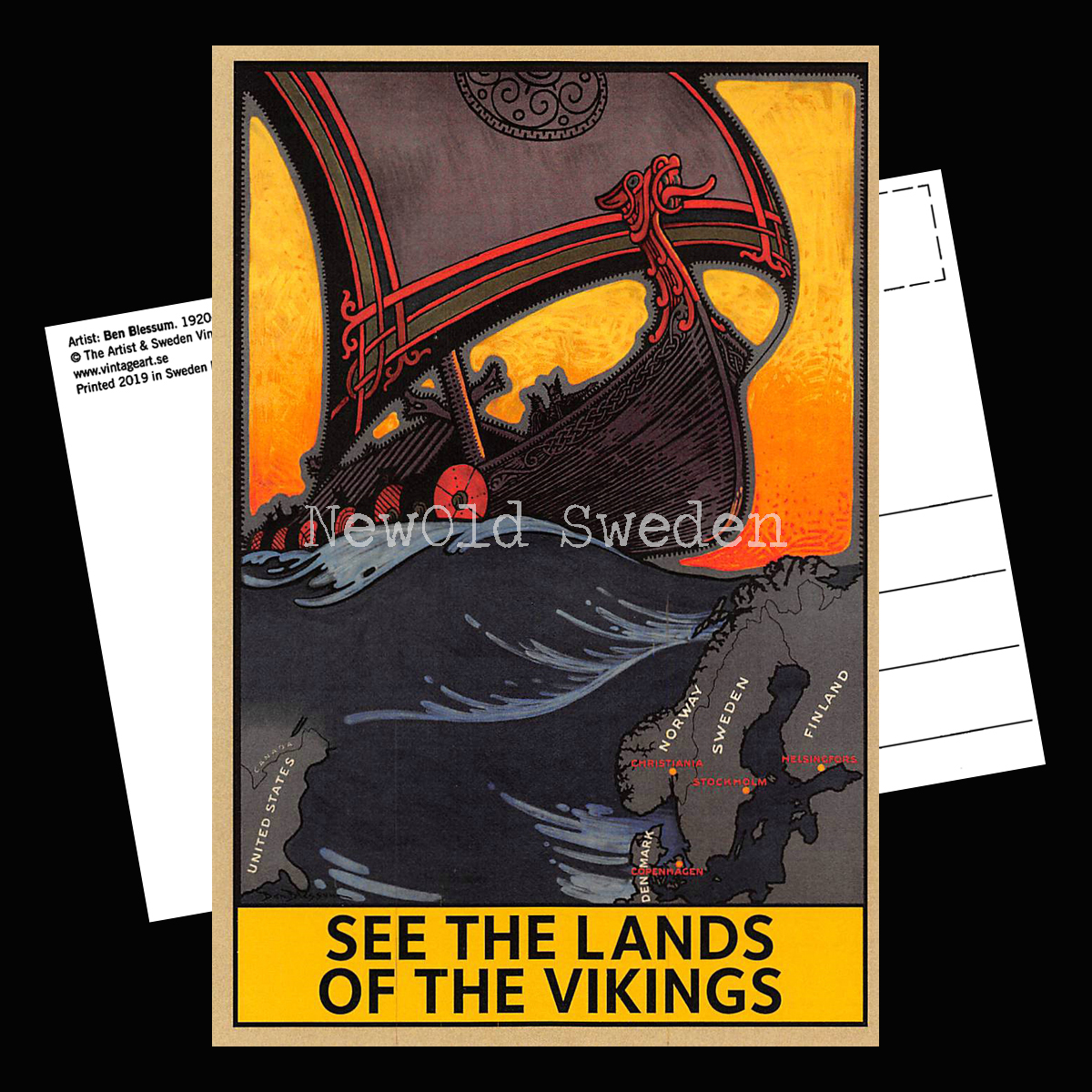 SEE THE LANDS OF THE VIKINGS 1920-talet - Vykort 12 x 18 cm - 3