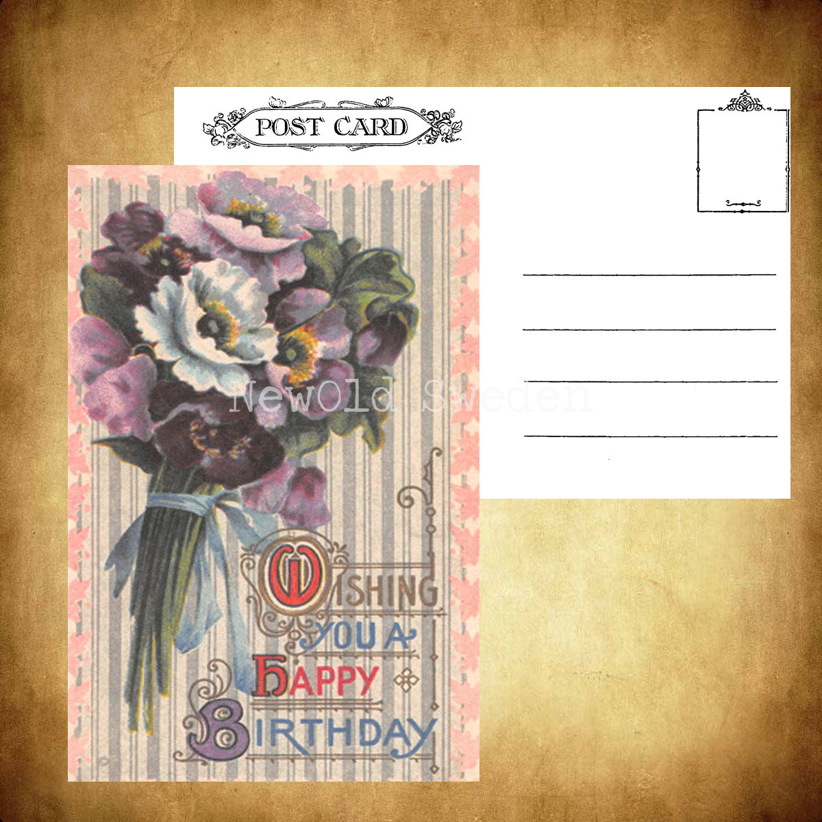 Happy Birthday Vintage Nr: 16 - Vykort 10 x 15 cm - 425 - 3