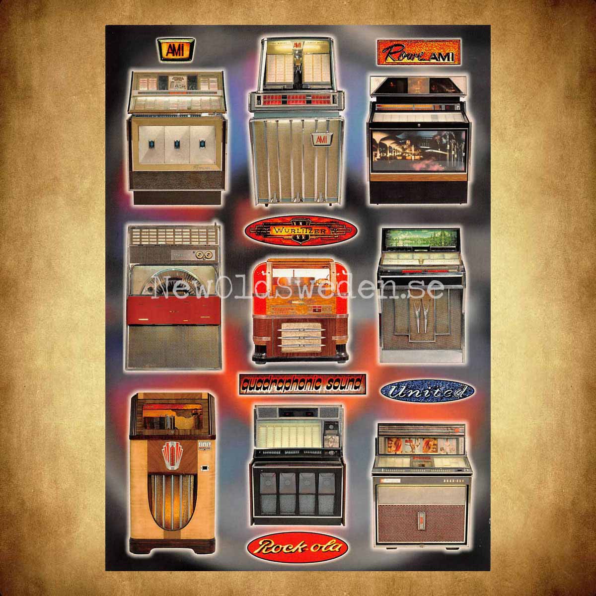 Jukeboxar AMI Wurlitzer United Rock-Ola Quadraphonic Sound - Vykort A5 - 2