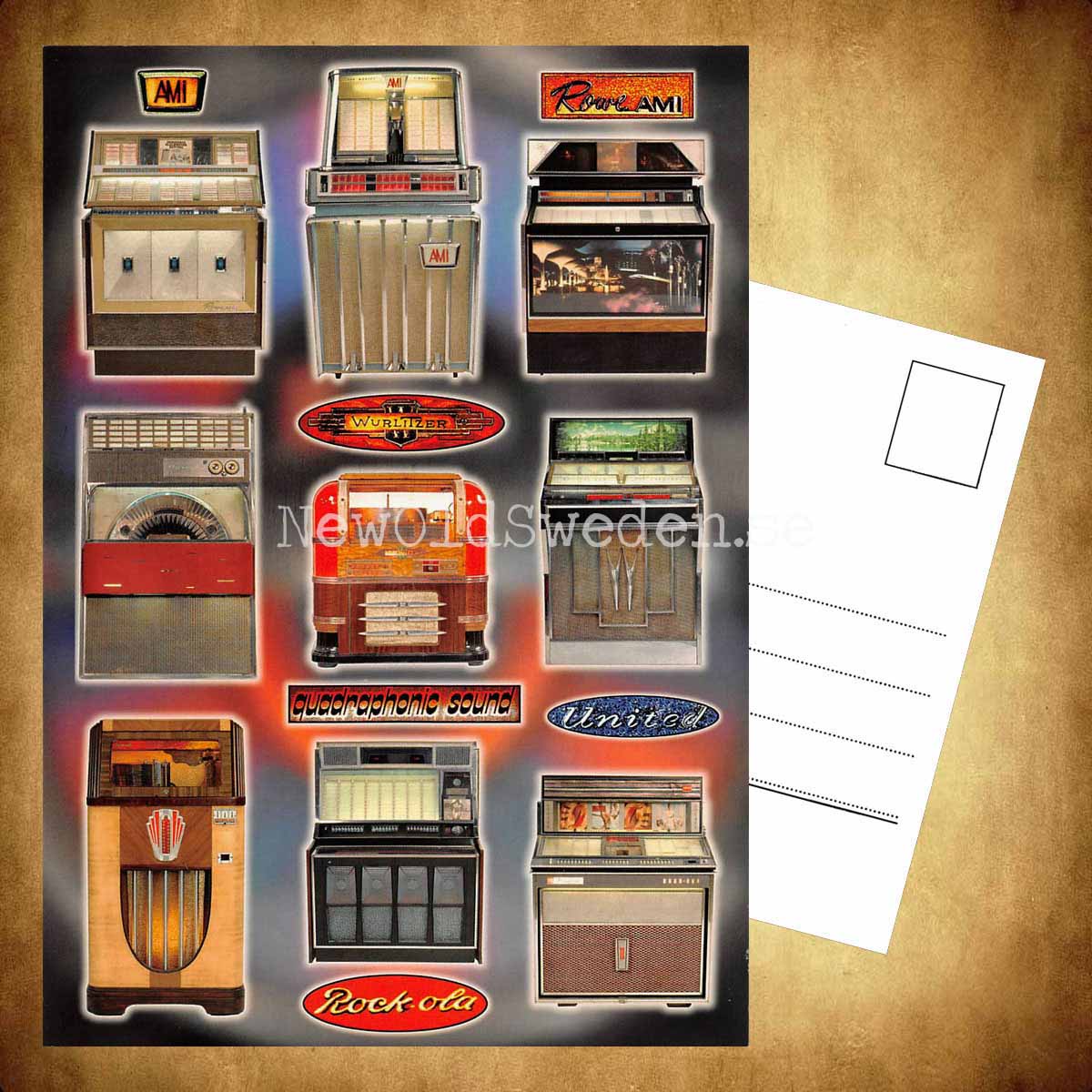Jukeboxar AMI Wurlitzer United Rock-Ola Quadraphonic Sound - Vykort A5 - 3