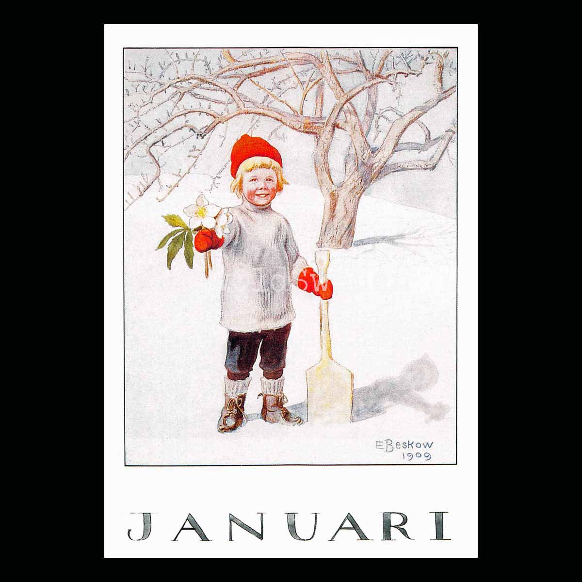 Januari Månadskort Elsa Beskow - Vykort - 1850