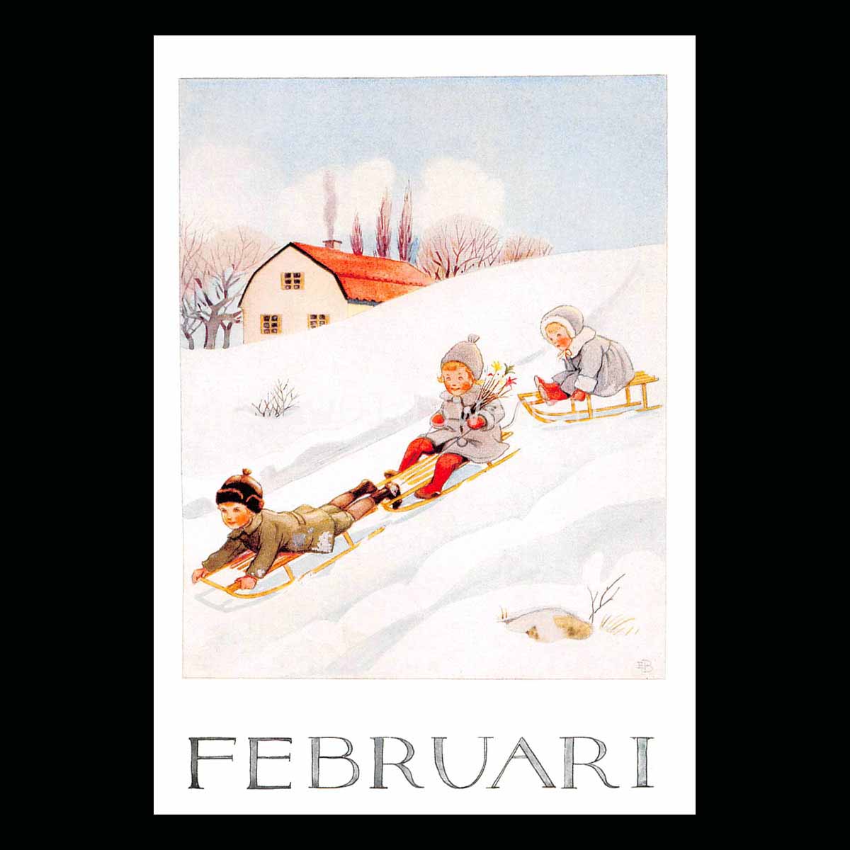 Februari Månadskort Elsa Beskow - Vykort - 1850