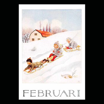 Februari Månadskort Elsa Beskow - Vykort - 1850