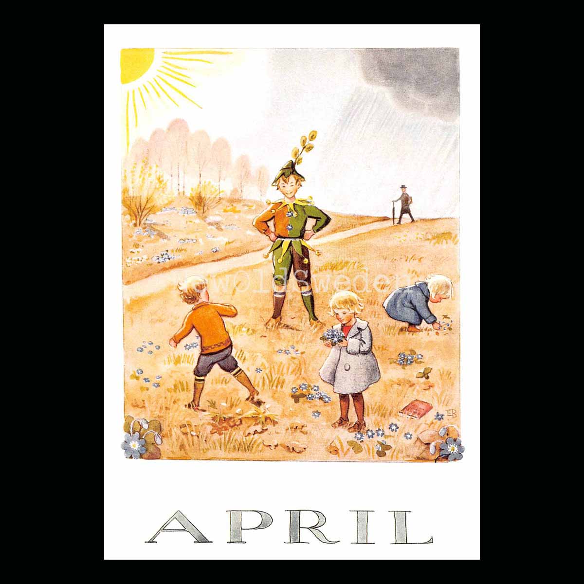 April Månadskort Elsa Beskow - Vykort - 1850