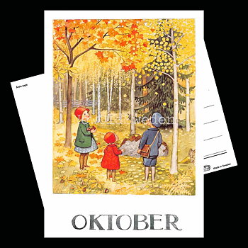 Oktober Månadskort Elsa Beskow - Vykort - 1850