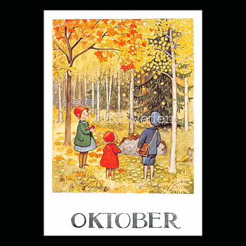 Oktober Månadskort Elsa Beskow - Vykort - 1850