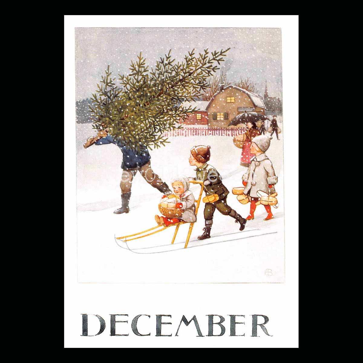 December Månadskort Elsa Beskow - Vykort - 1850