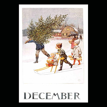 December Månadskort Elsa Beskow - Vykort - 1850