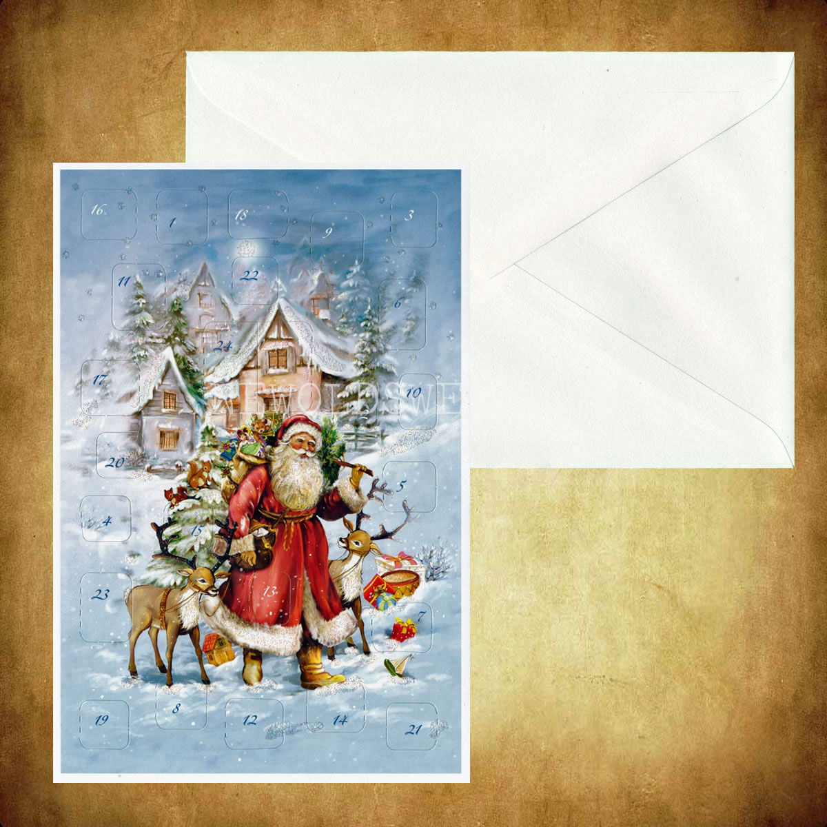 Adventskalenderkort Nostalgi Tomtar - Dubbel-kort med kuvert - 990 - 3