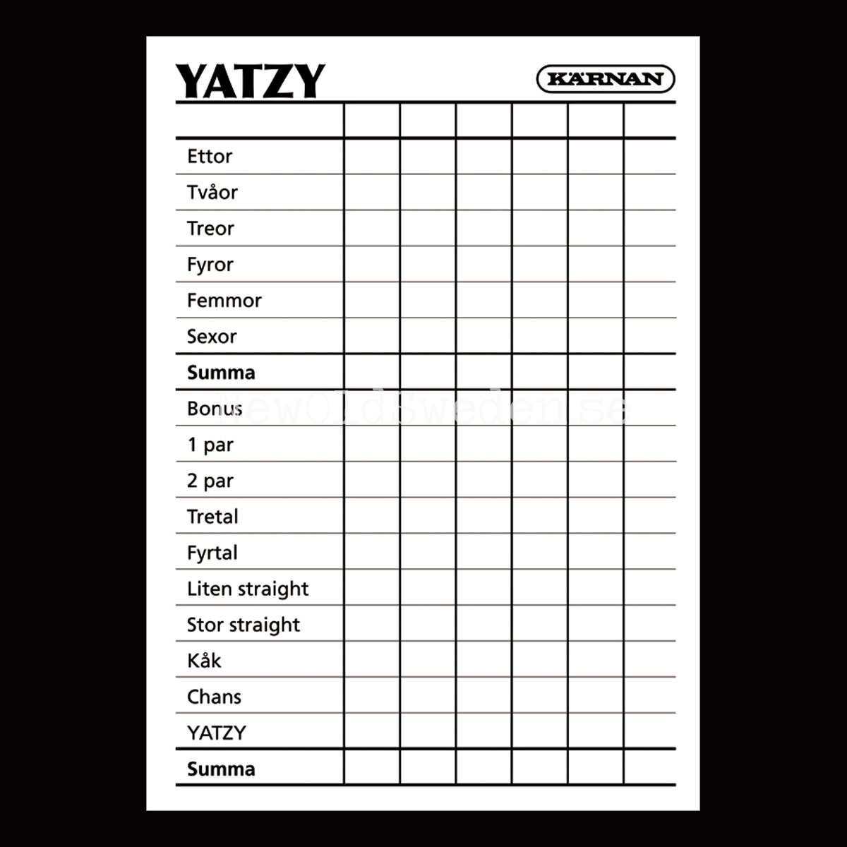 YATZY ORIGINAL Extrablock -  KÄRNAN - 2