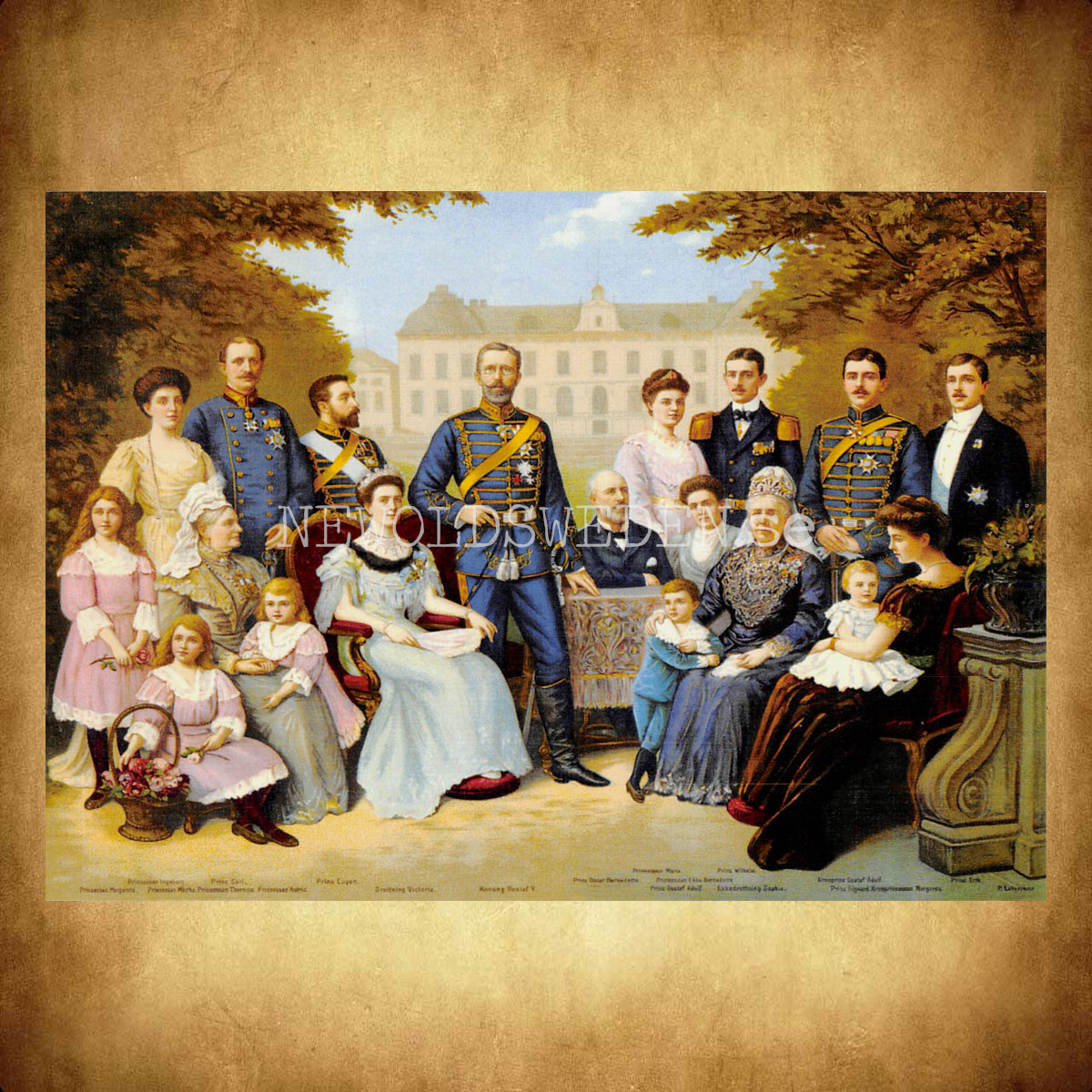 Konung Gustav V med familj, tidigt 1900-tal - Vykort A5 - 2
