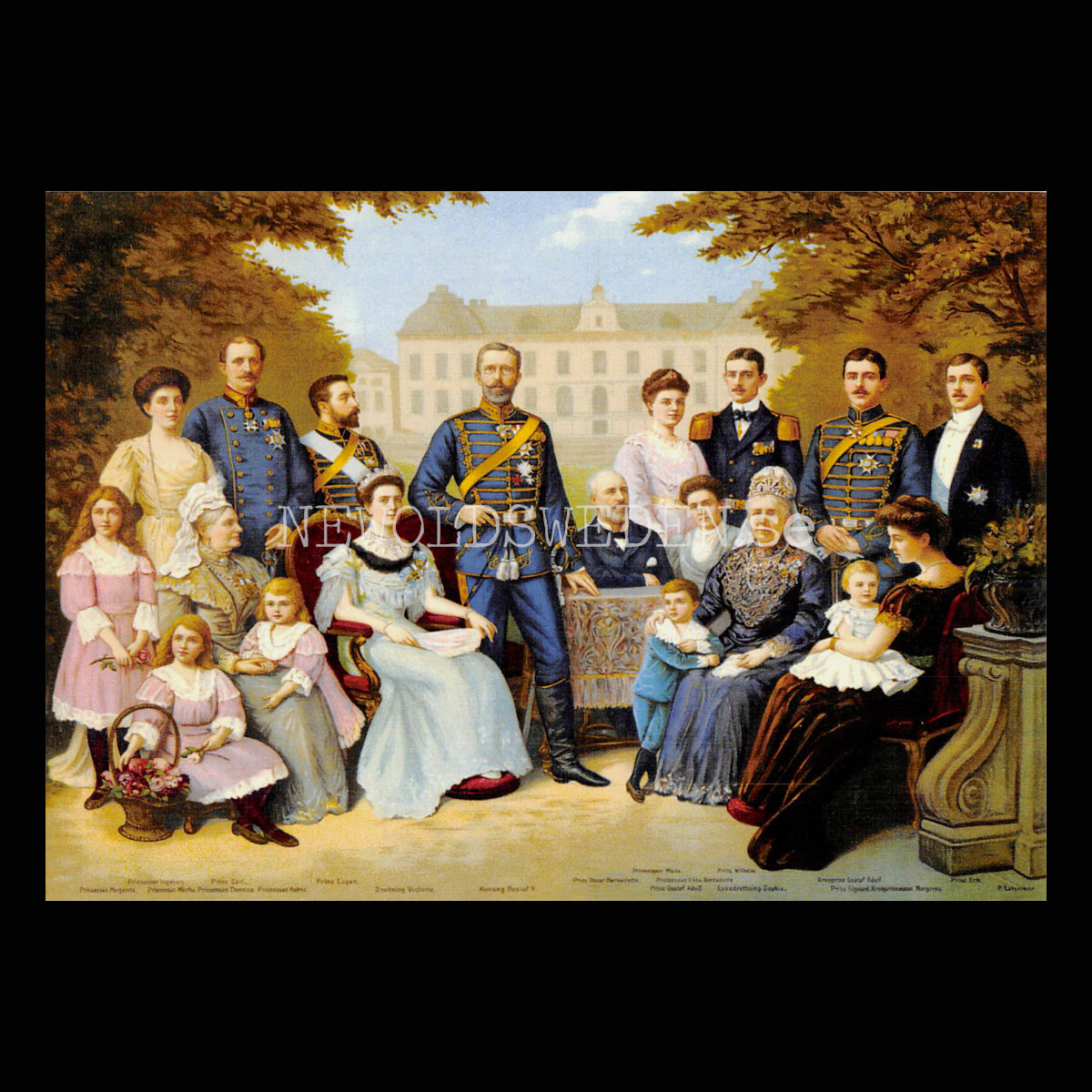 Konung Gustav V med familj, tidigt 1900-tal - Vykort A5