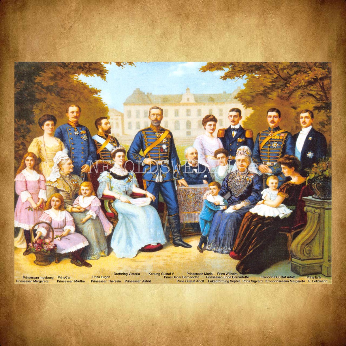 Konung Gustav V med familj, tidigt 1900-tal - Vykort A5 - 2