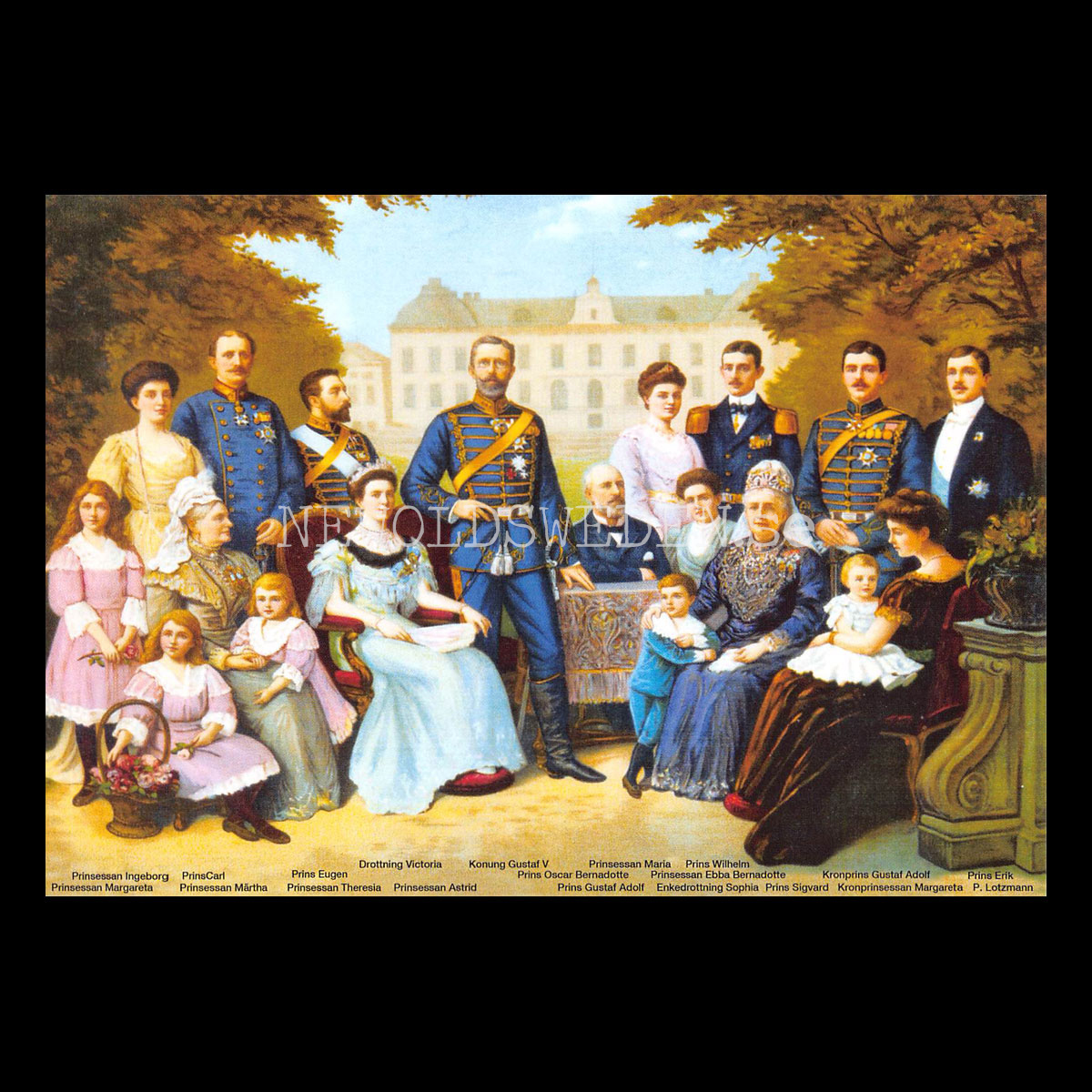 Konung Gustav V med familj, tidigt 1900-tal - Vykort A5