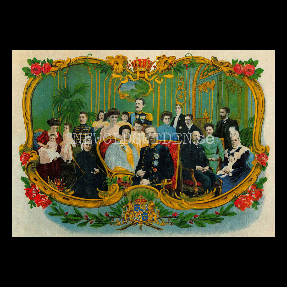 Konung Gustav V med familj, tidigt 1900-tal - Vykort A5