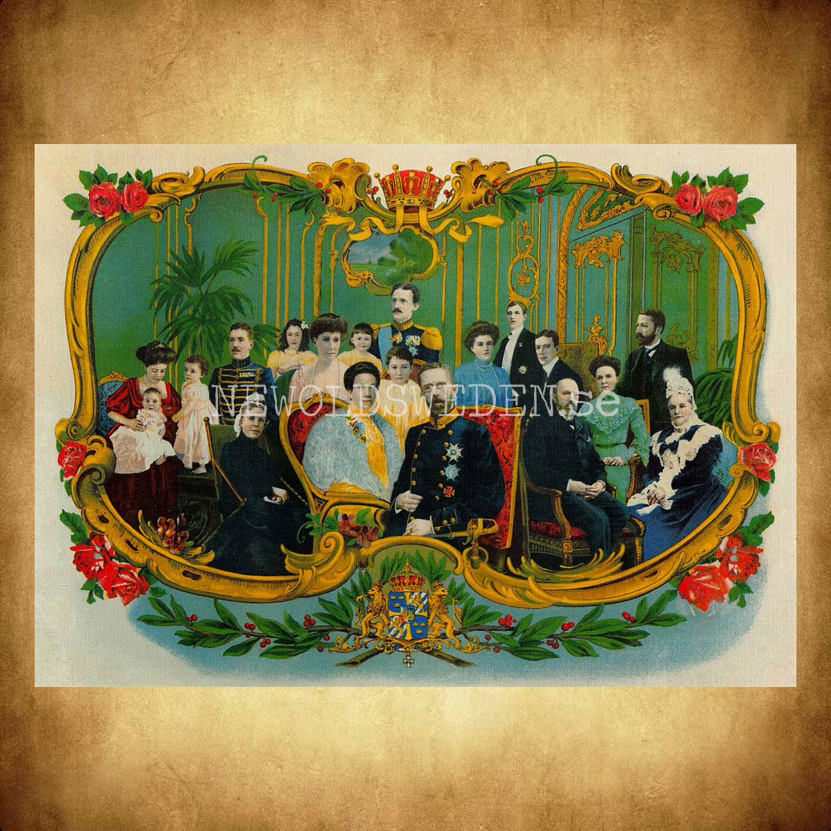Konung Gustav V med familj, tidigt 1900-tal - Vykort A5 - 2