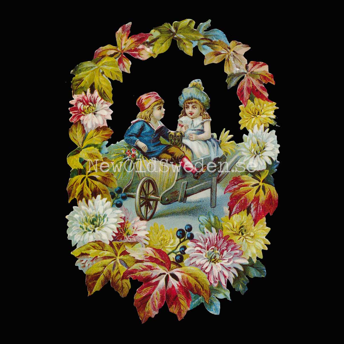 Girdle of Flowers with two Children 12x16.5 cm - Bokmärke © Ernst Freihoff 5006