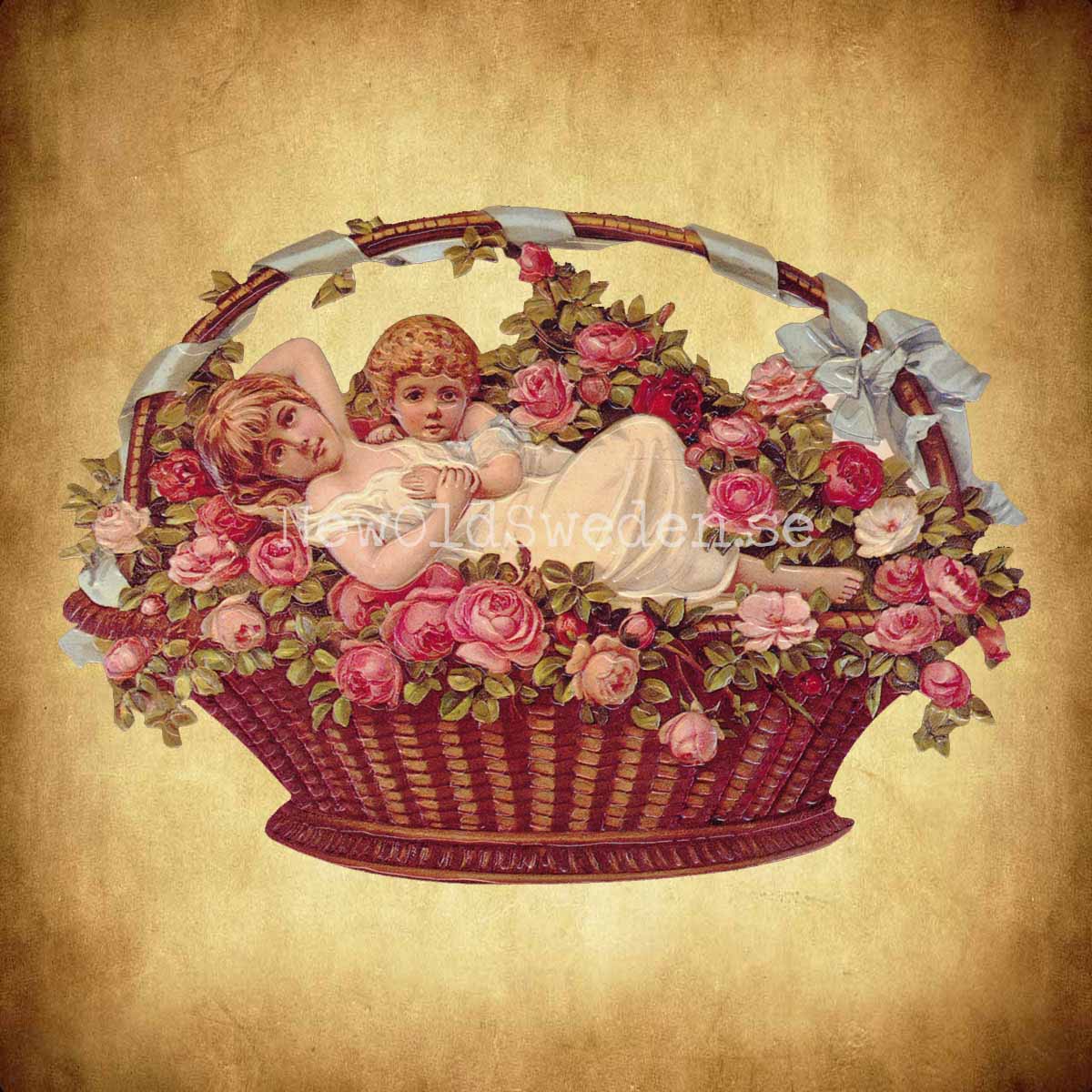 Basket with Flowers and Children 16x11.5 cm - Bokmärke © Ernst Freihoff 5028 - 2