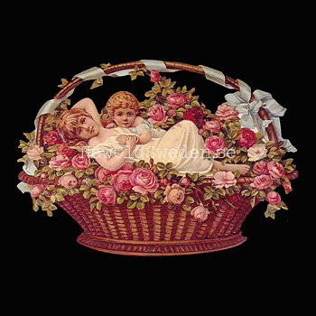 Basket with Flowers and Children 16x11.5 cm - Bokmärke © Ernst Freihoff 5028
