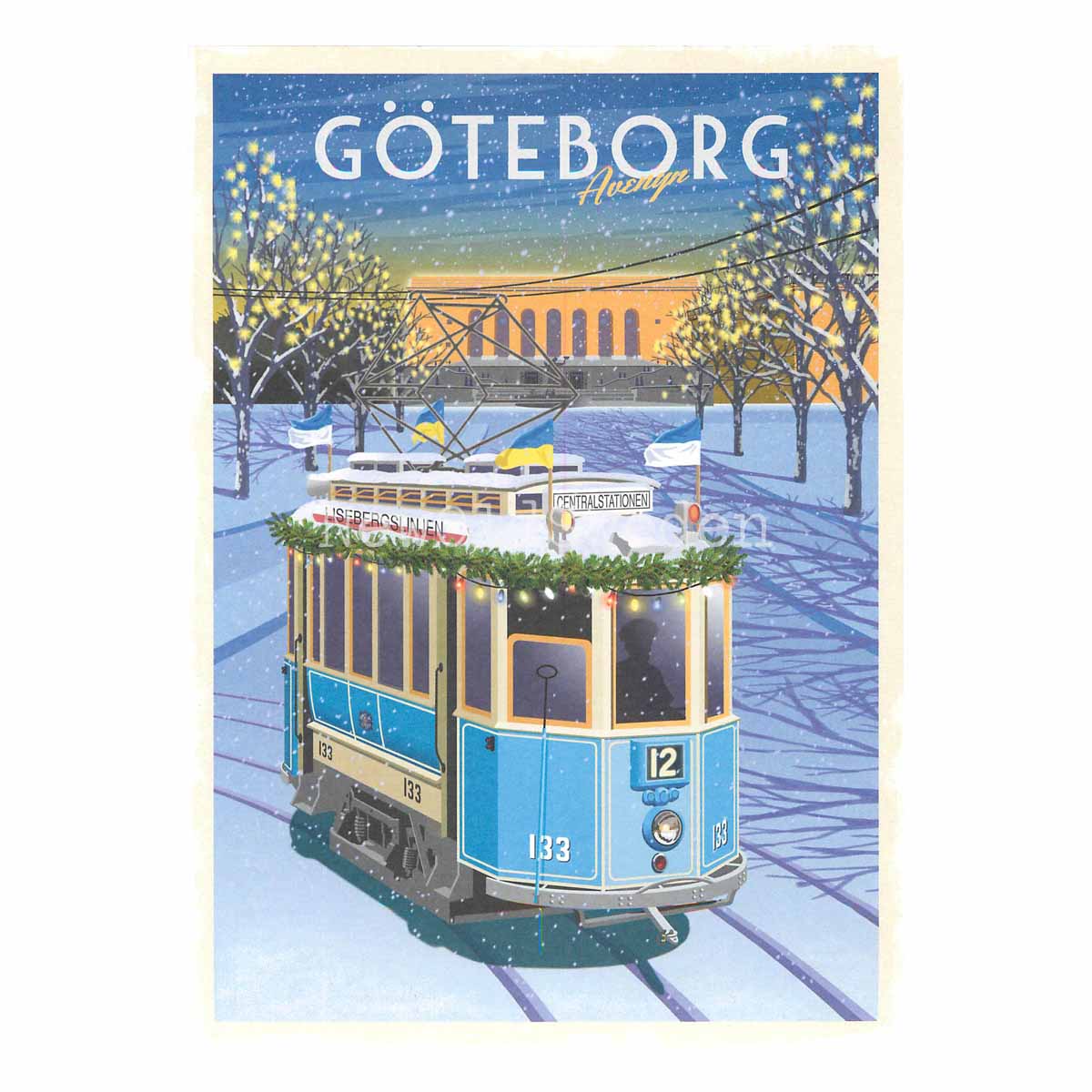 GÖTEBORG AVENYN VINTER SPÅRVAGN - Vykort 13 x 18 cm - ThomasO - 551 - 3