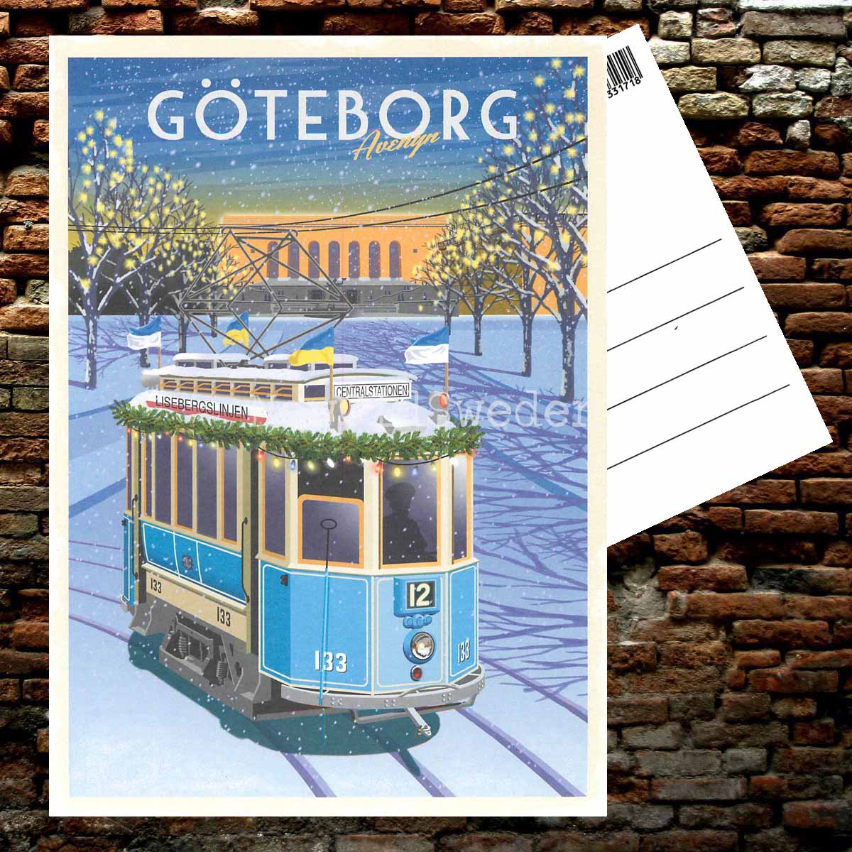 GÖTEBORG AVENYN VINTER SPÅRVAGN - Vykort 13 x 18 cm - ThomasO - 551 - 2