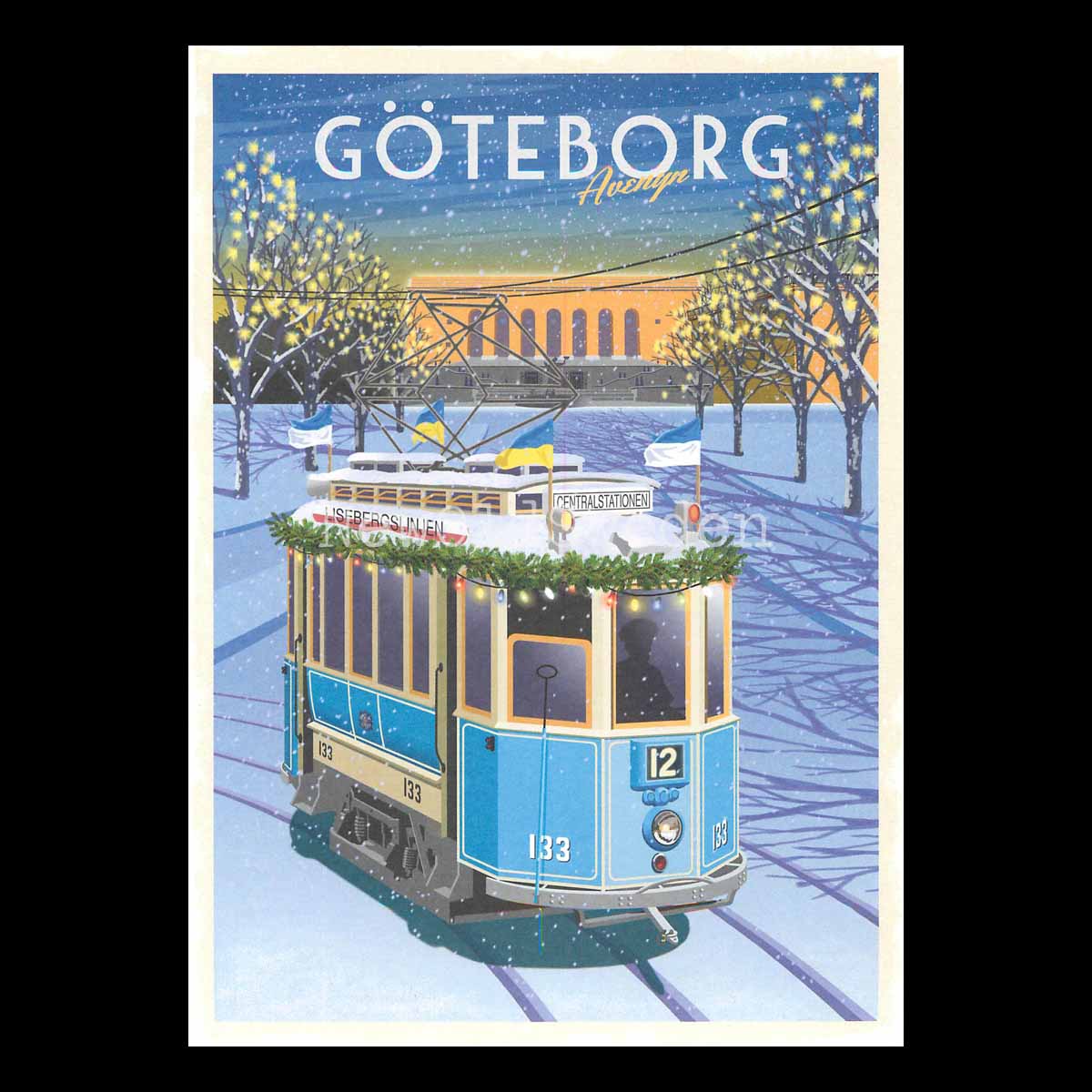 GÖTEBORG AVENYN VINTER SPÅRVAGN - Vykort 13 x 18 cm - ThomasO - 551