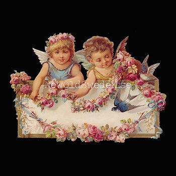 Two Angels with Flowers 16.5x11.5 cm - Bokmärke © Ernst Freihoff 5045