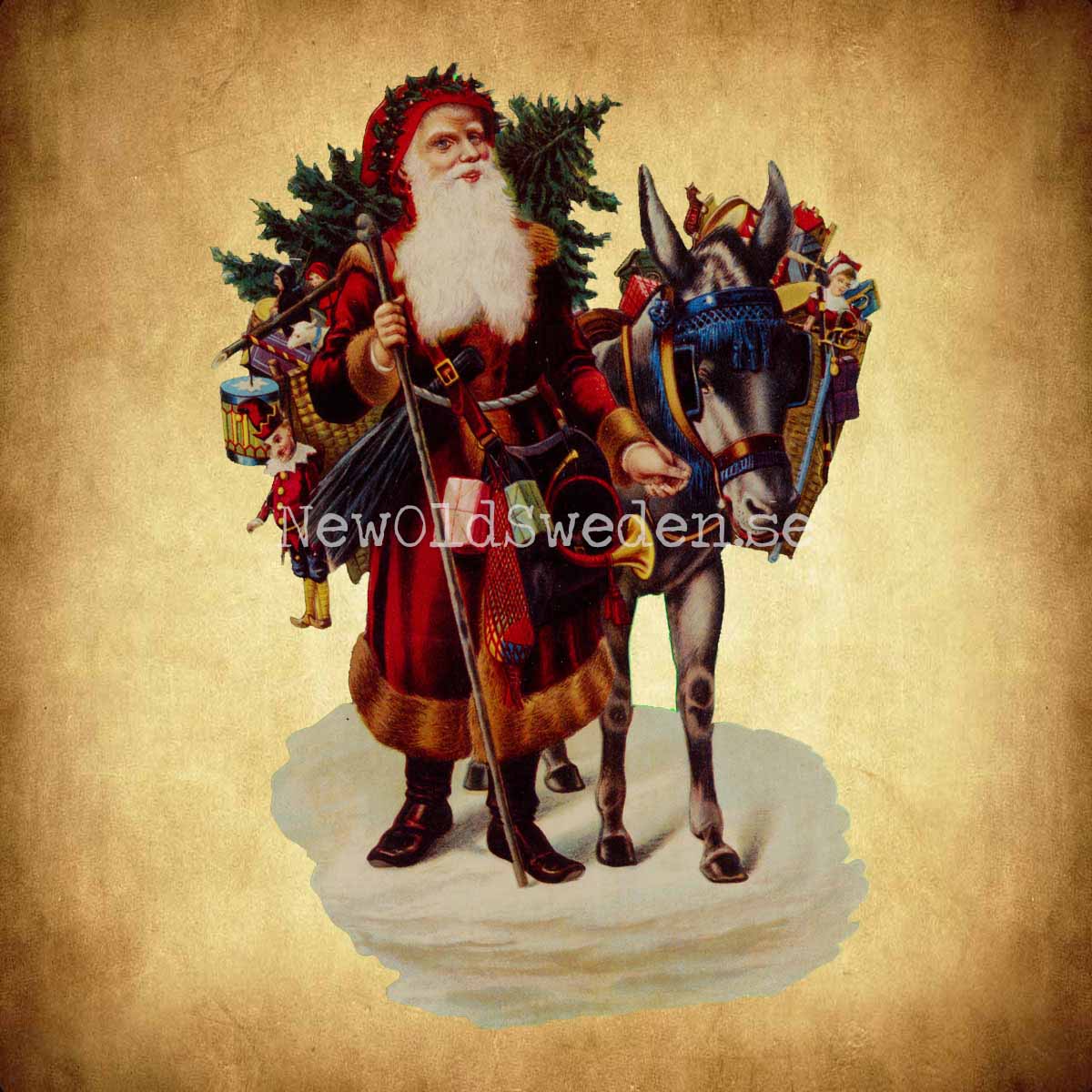 Santa with donkey 11.5x16 cm - Bokmärke © Ernst Freihoff 5049 - 2