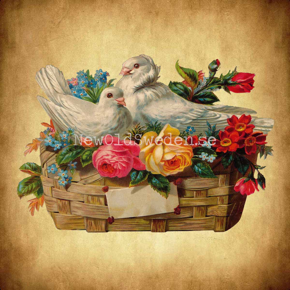 Basket with Doves 16.5x11 cm - Bokmärke © Ernst Freihoff 5058 - 2