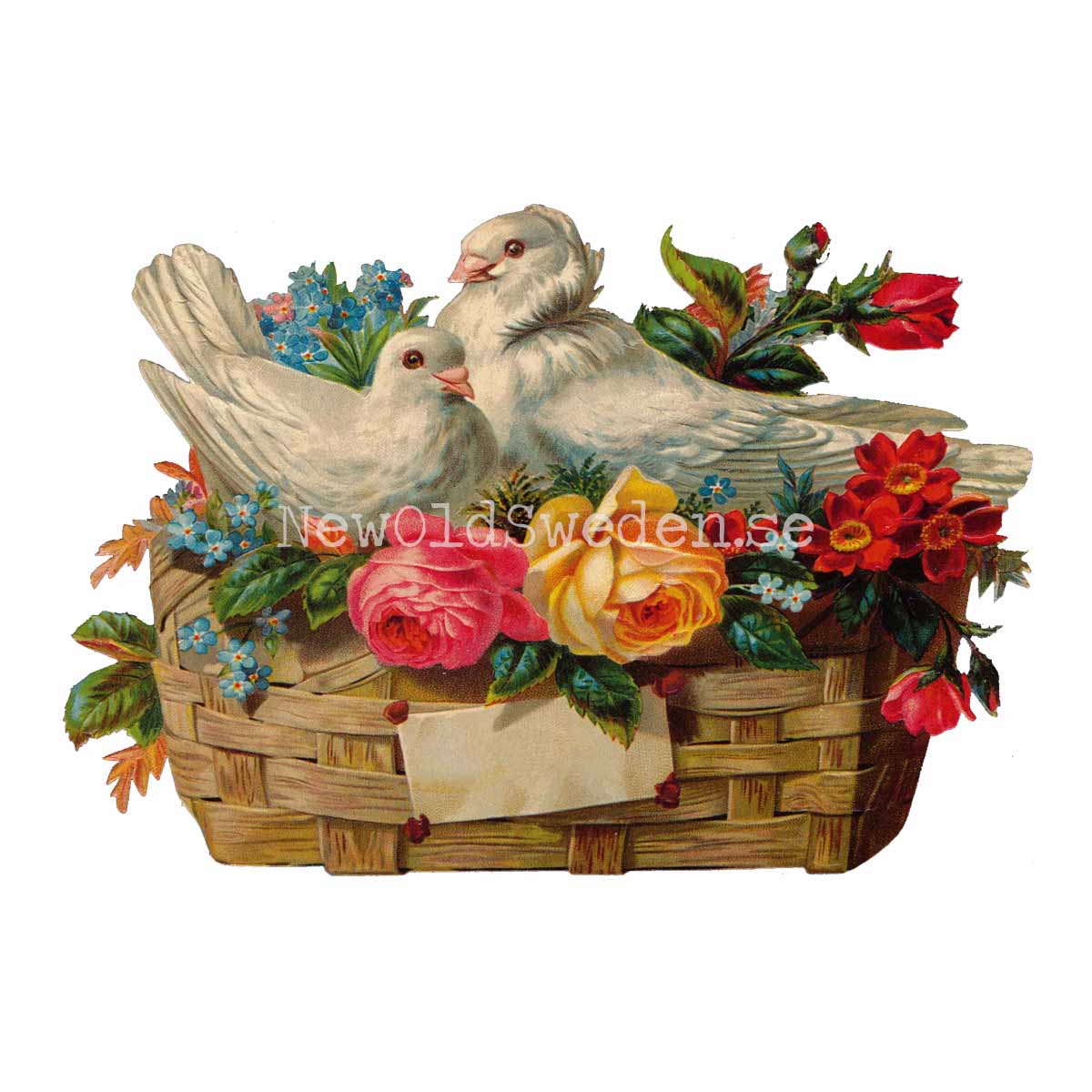 Basket with Doves 16.5x11 cm - Bokmärke © Ernst Freihoff 5058 - 3