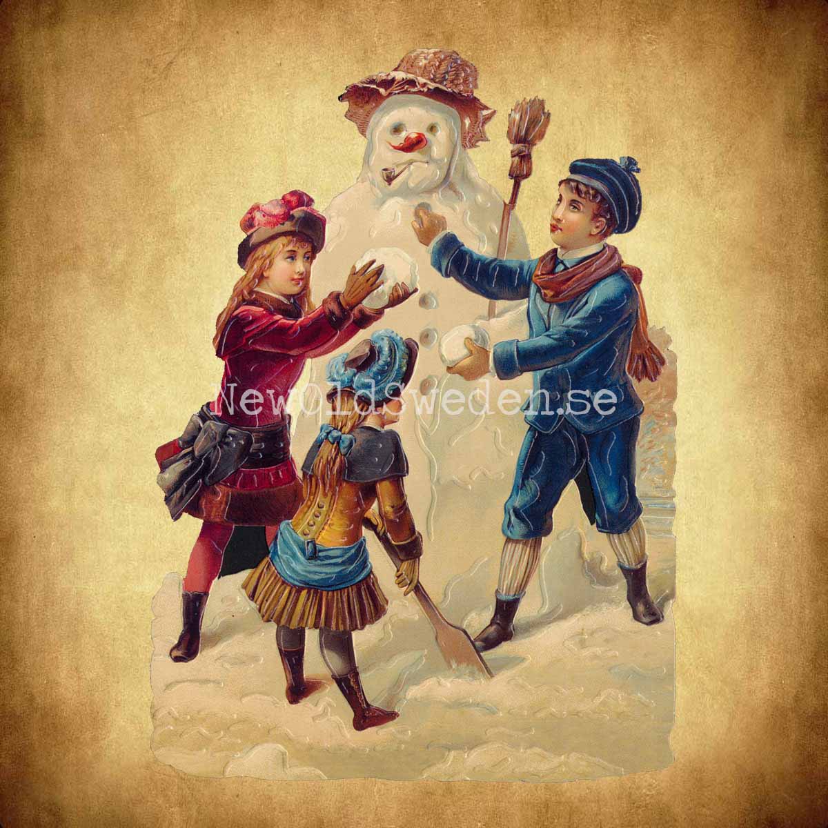 Snowman with Children 11.5x16 cm - Bokmärke © Ernst Freihoff 5065 - 2