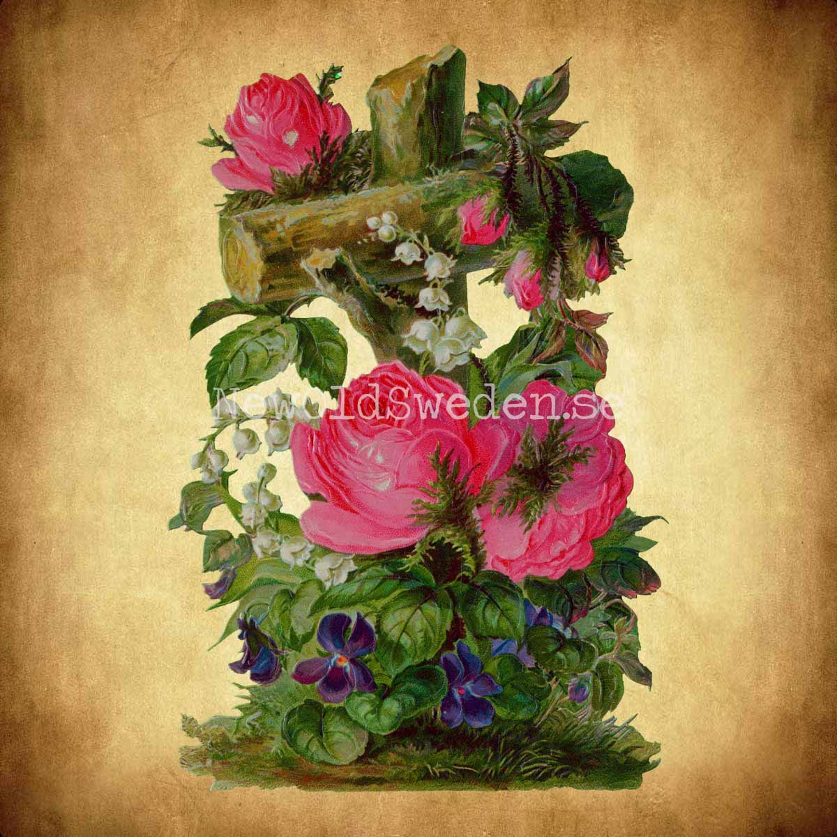 Cross with Roses 10x16 cm - Bokmärke © Ernst Freihoff 5069 - 2