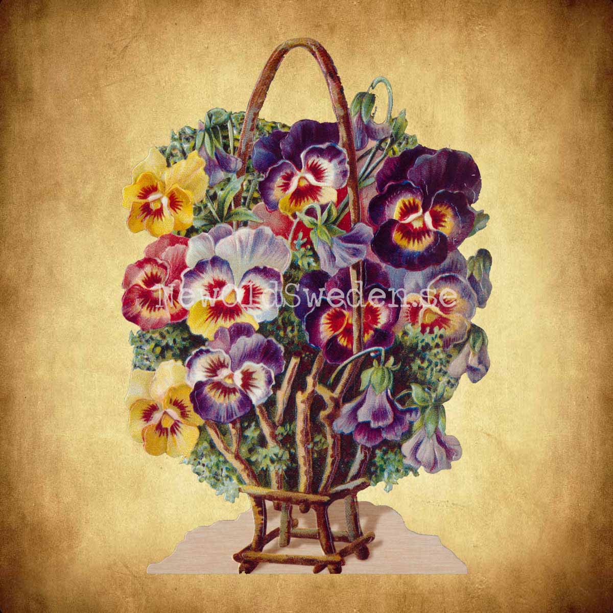 Basket with Pansies 11.5x16.5 cm - Bokmärke © Ernst Freihoff 5074 - 2
