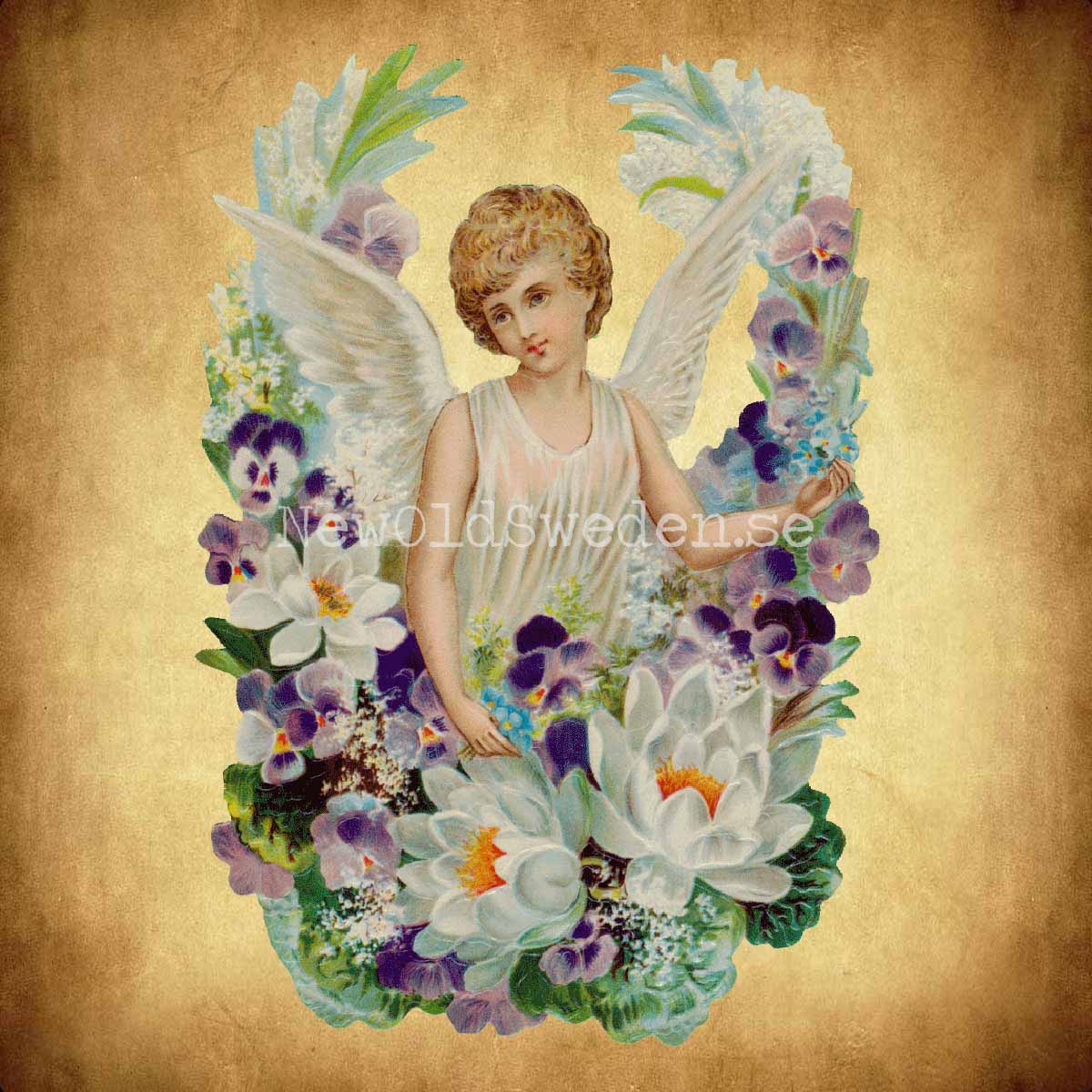 Angel in floral Wreath 11x16 cm - Bokmärke © Ernst Freihoff 5086 - 2