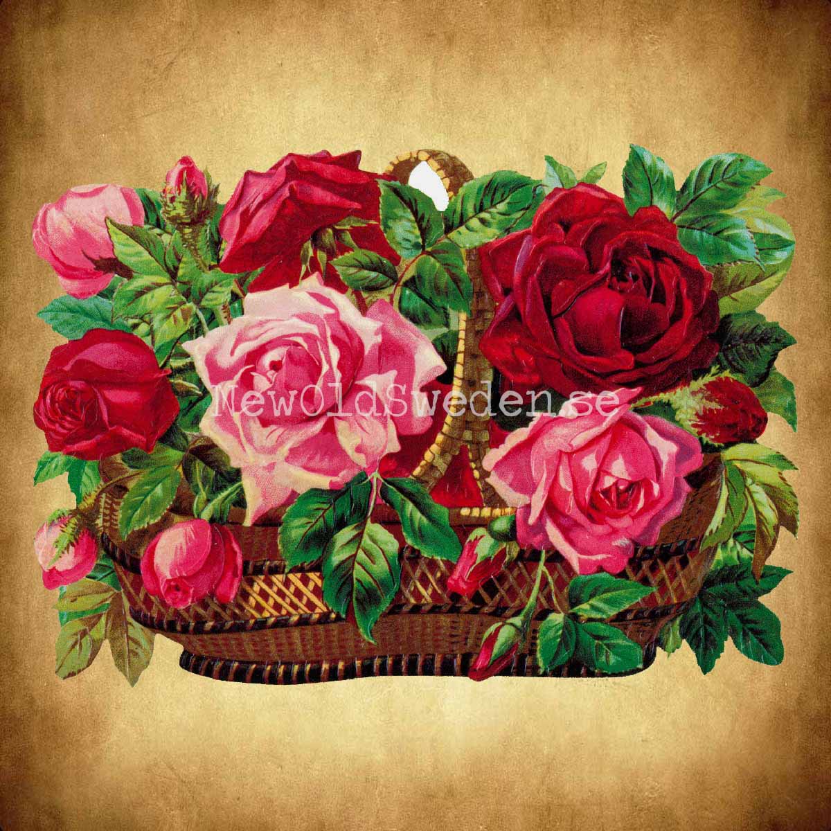 Basket with Roses 16.5x11 cm - Bokmärke © Ernst Freihoff 5094 - 2