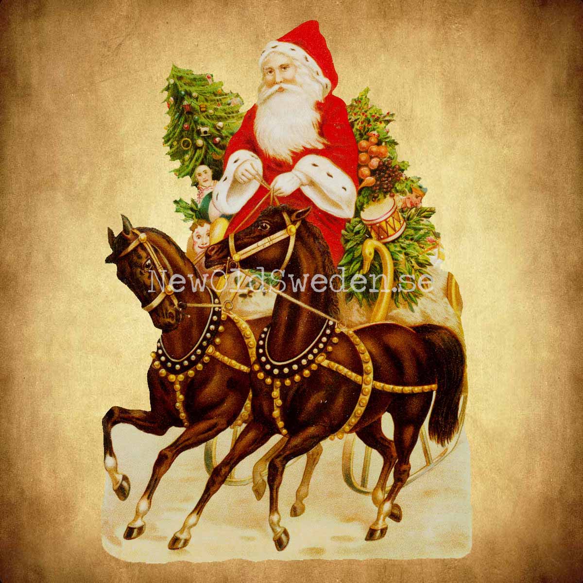 Santa with horses 11x16.5 cm - Bokmärke © Ernst Freihoff 5125 - 2