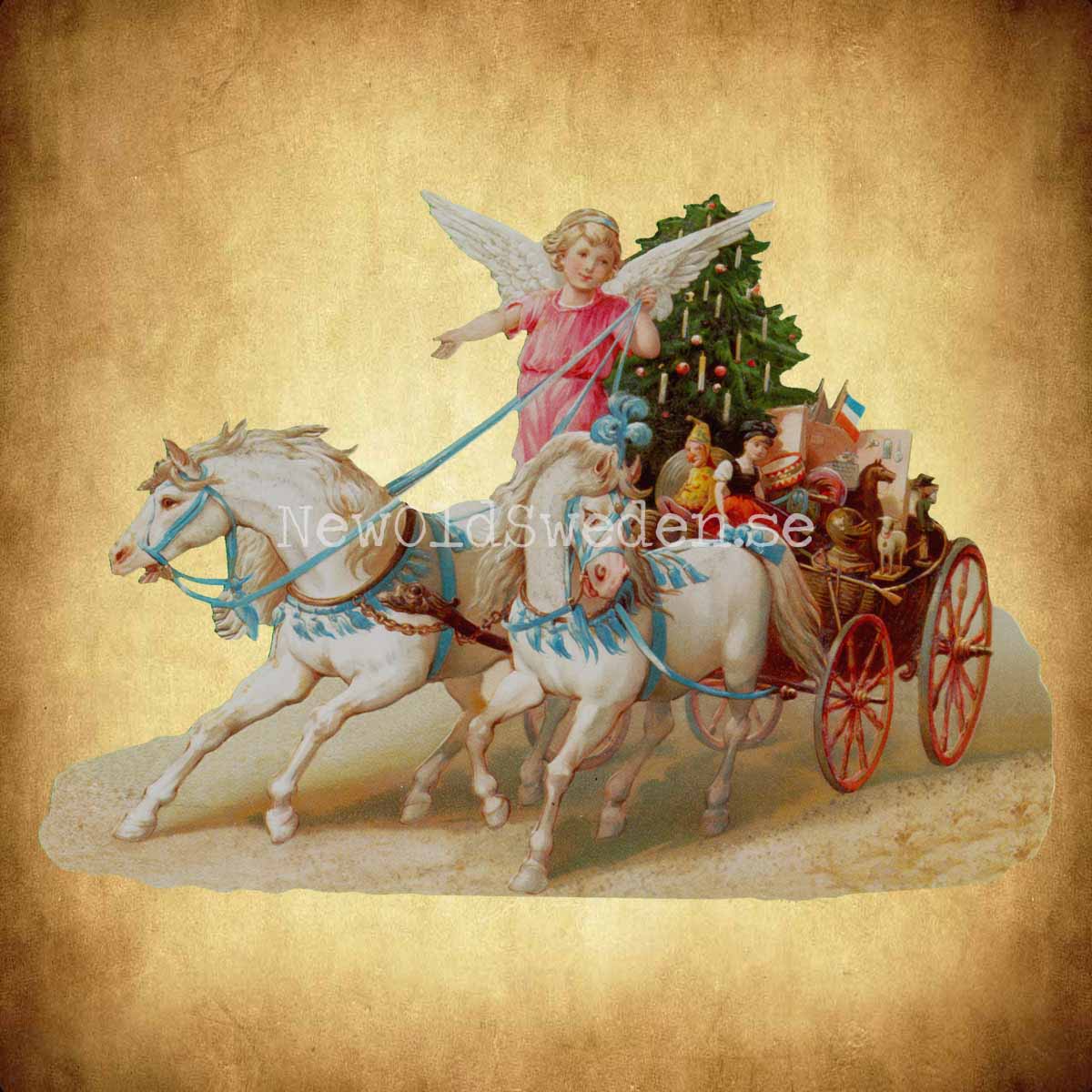 Engel in Carriage 16.5x11.5 cm - Bokmärke © Ernst Freihoff 5126 - 2